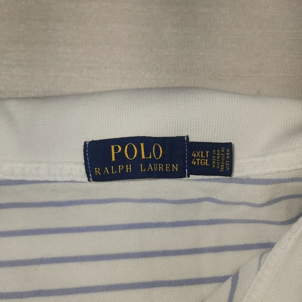 Polo Ralph Lauren Mens 4XLT Big/Tall Striped‎ Short Sleeve Polo Shirt Blue White